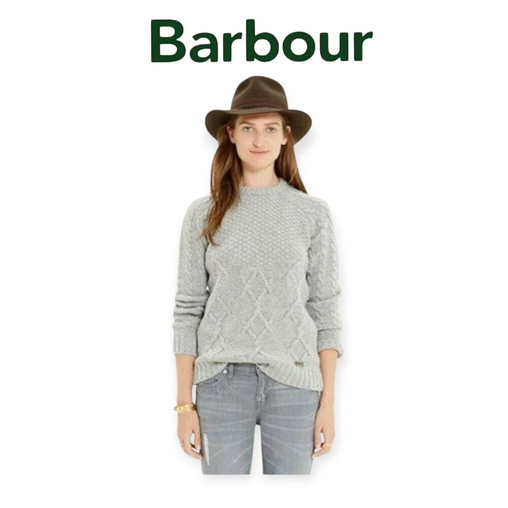 Barbour Ursula Grey 100 Percent Lambswool British Heritage Knit Sweater Size 14